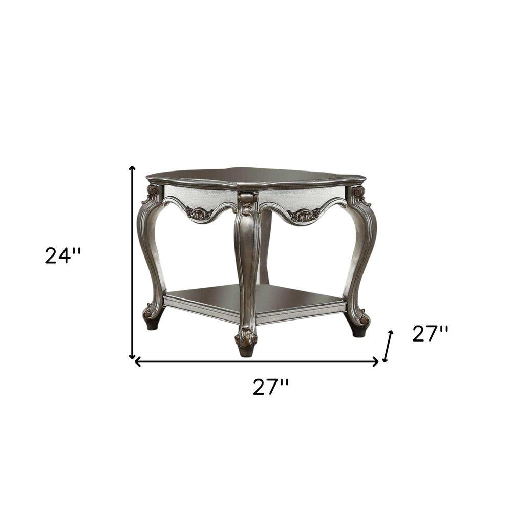 24" Platinum Solid Wood Square End Table With Shelf