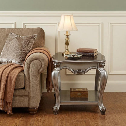 24" Platinum Solid Wood Square End Table With Shelf