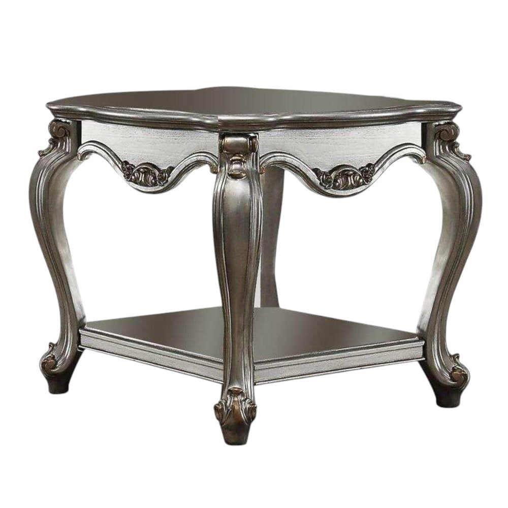 24" Platinum Solid Wood Square End Table With Shelf