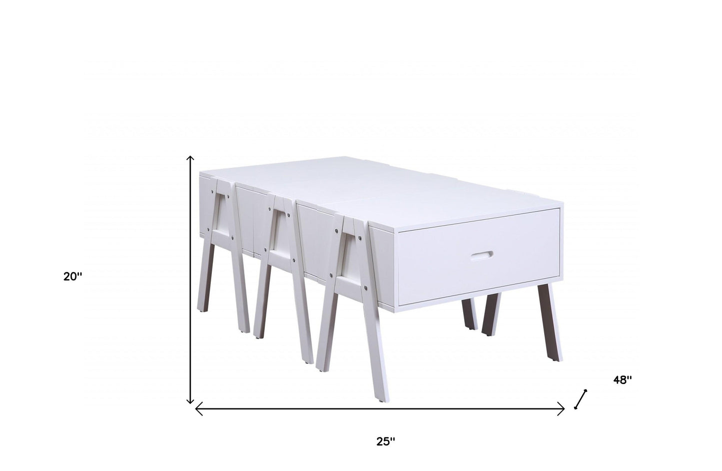 Sleek White Rectangular Convertible Coffee Table