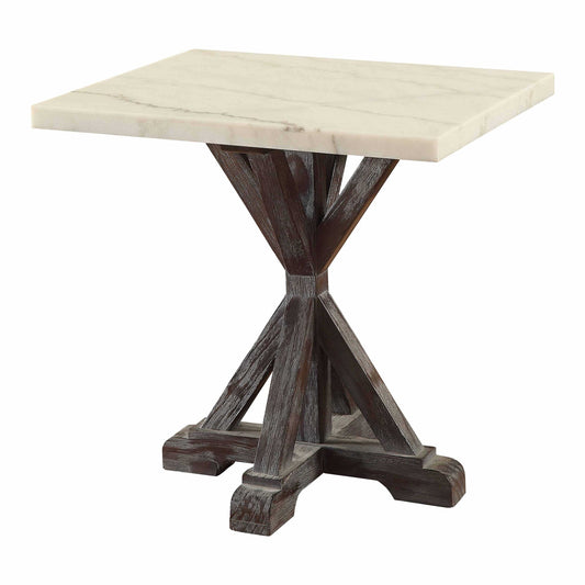 24" Espresso And White Faux Marble Square End Table