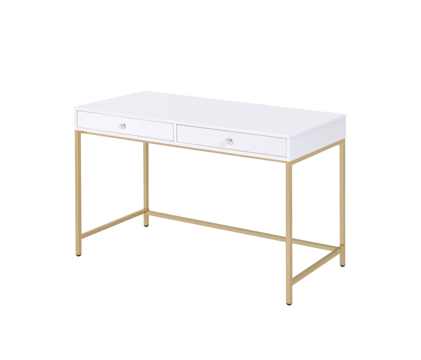 47" White and Gold Computer Desk With Two Drawers