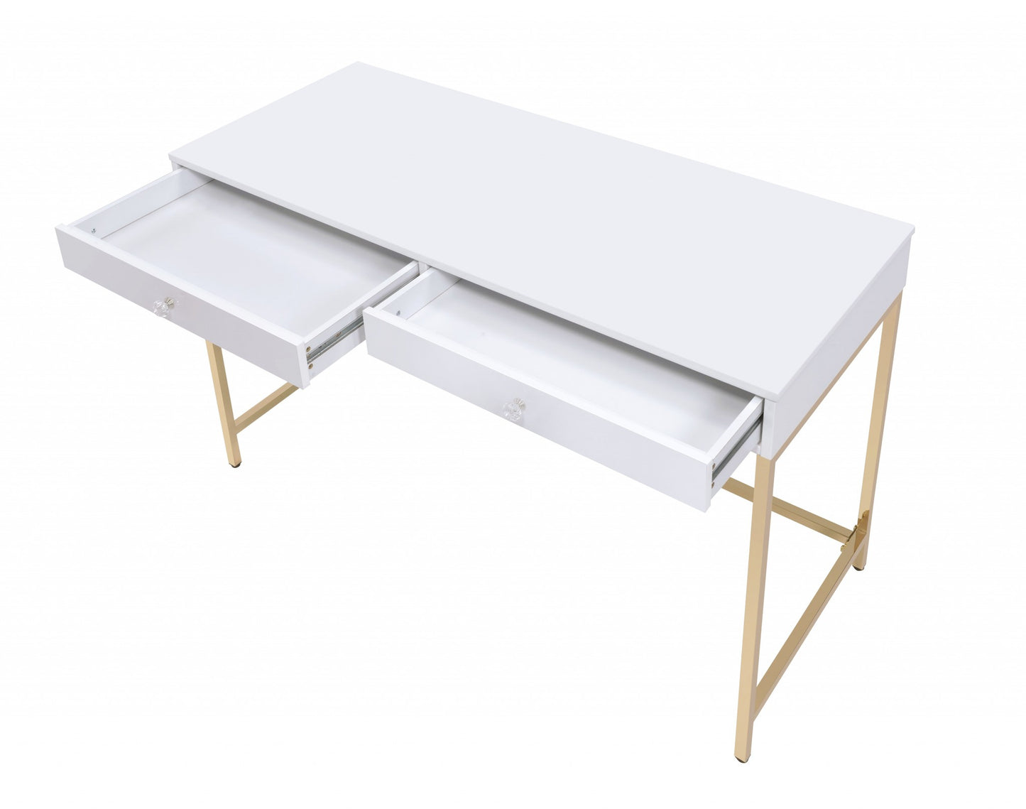 47" White and Gold Computer Desk With Two Drawers