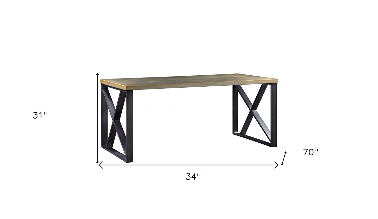 70" Gold and Black Aluminum Writing Desk