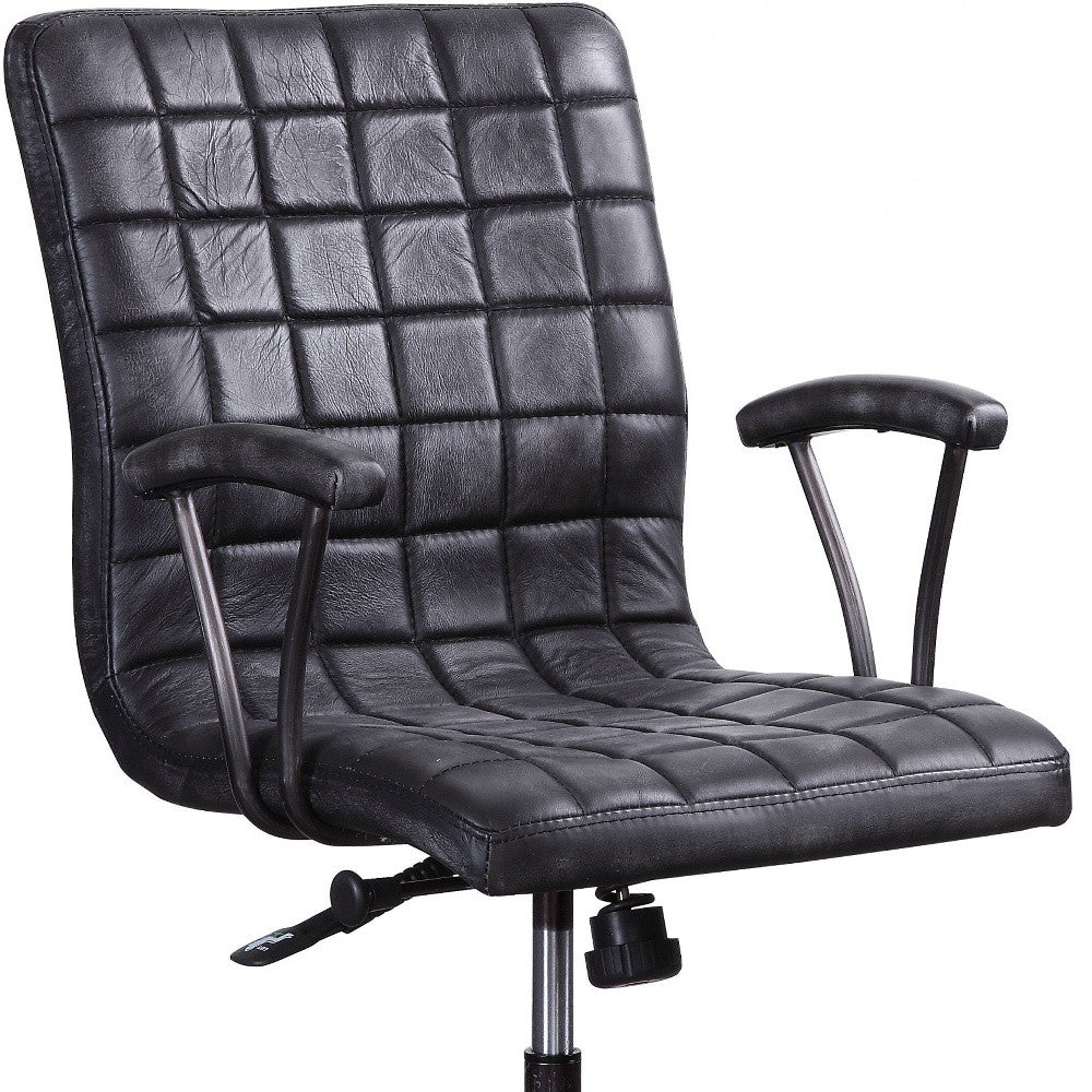 24" X 25" X 36" Vintage Black Top Grain Leather Aluminum Metal Upholstered (Seat) Casters Engineered Wood Executive Office Chair