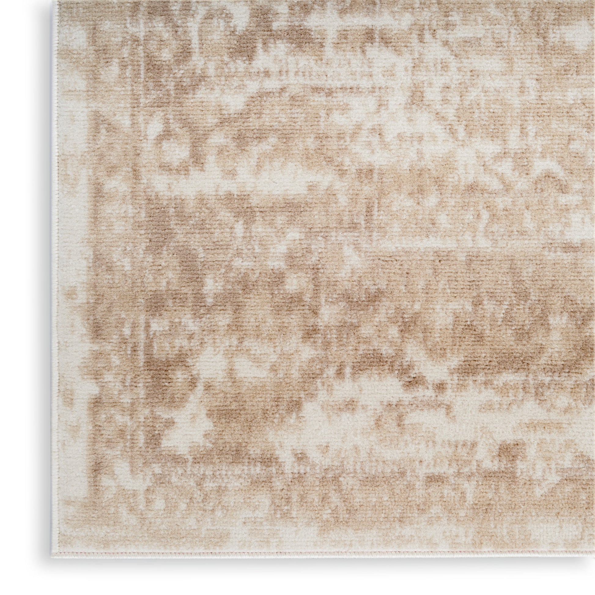 Beige distressed-pattern runner rug with subtle ivory motifs; soft, versatile for living rooms.