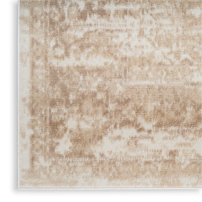Beige distressed-pattern runner rug with subtle ivory motifs; soft, versatile for living rooms.