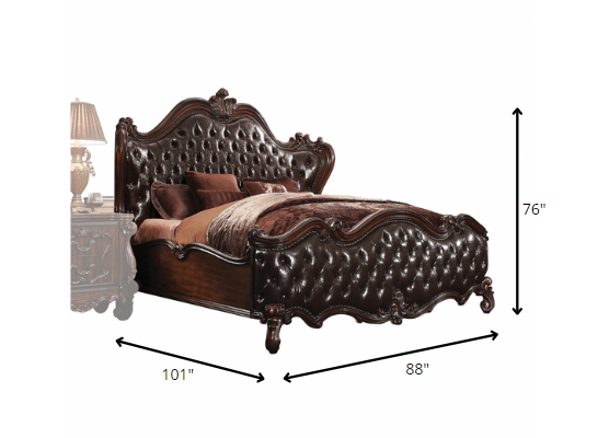 King Tufted Dark Brown Upholstered Faux Leather Bed With Nailhead Trim