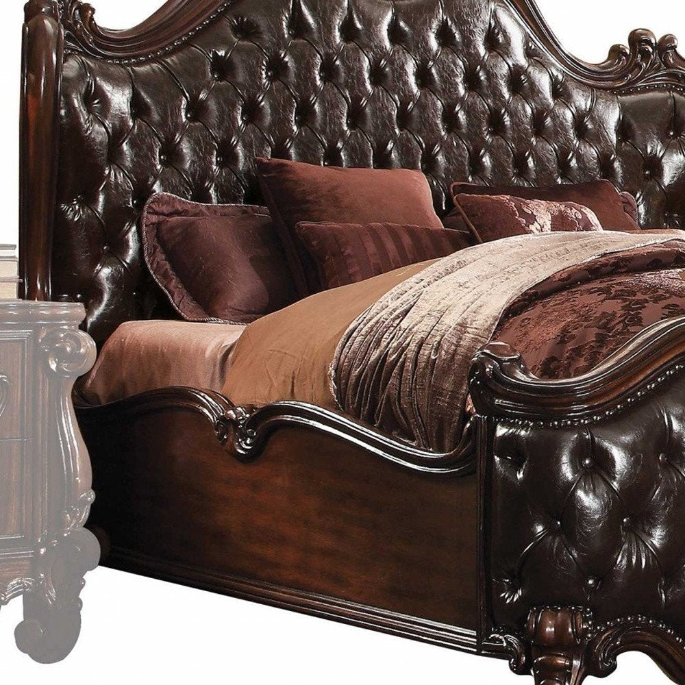 Dark Brown King Bed Frame with Nailhead Trim