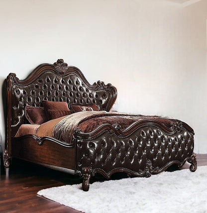 Dark Brown King Bed Frame with Nailhead Trim