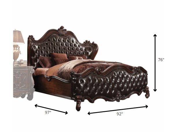 Dark Brown King Bed Frame with Nailhead Trim