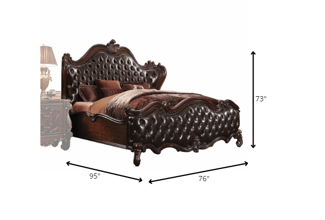 King Tufted Dark Brown Upholstered Faux Leather Bed With Nailhead Trim