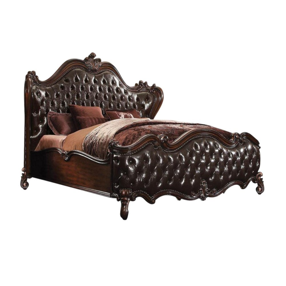 Dark Brown King Bed Frame with Nailhead Trim
