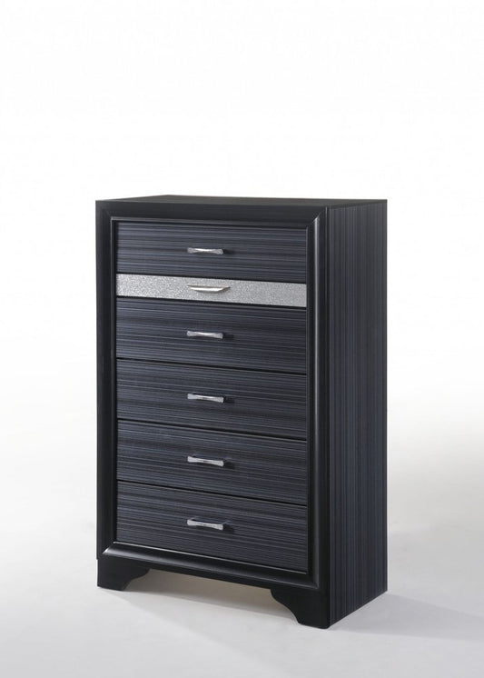 34" Black Solid Wood Six Drawer Chest