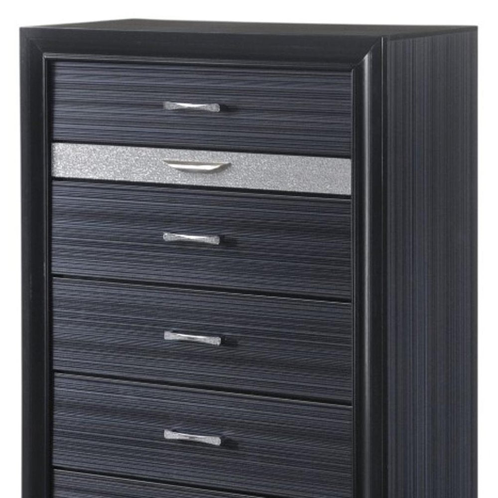 34" Black And Silver Faux Crystal Bling Solid Wood Six Drawer Dresser
