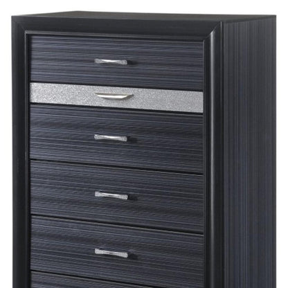34" Black And Silver Faux Crystal Bling Solid Wood Six Drawer Dresser
