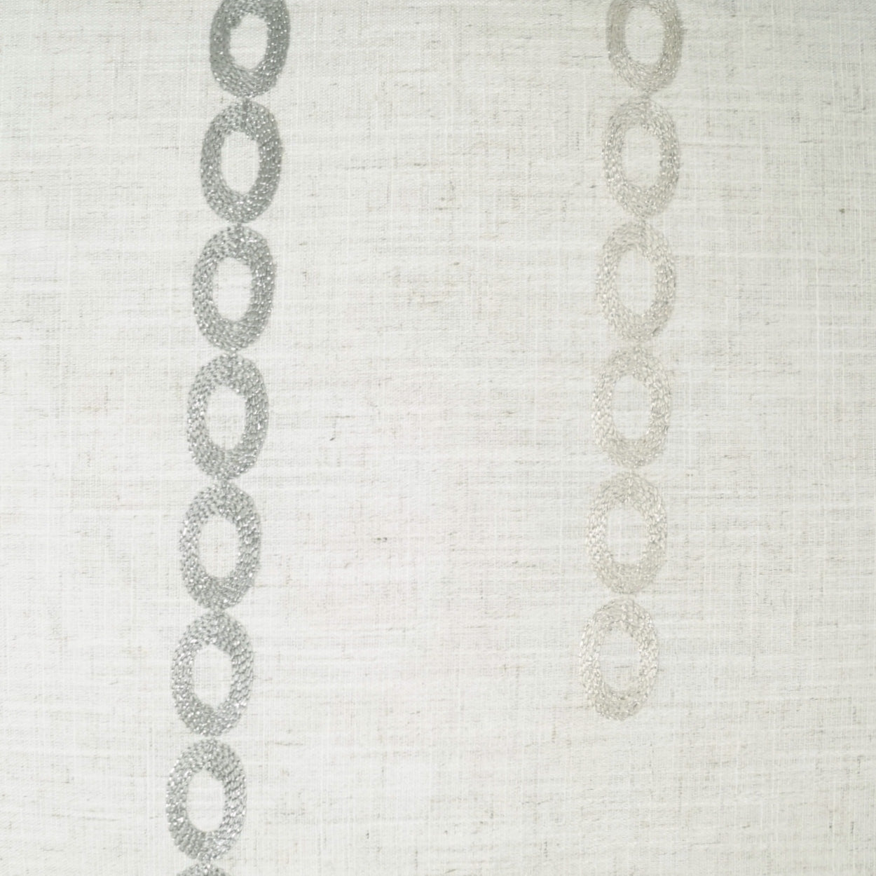 Cream linen fabric with two vertical gray chain-link stripes.