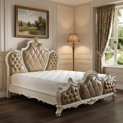 Pearl King Tufted Upholstered Faux Leather Bed Frame with Nailhead Trim