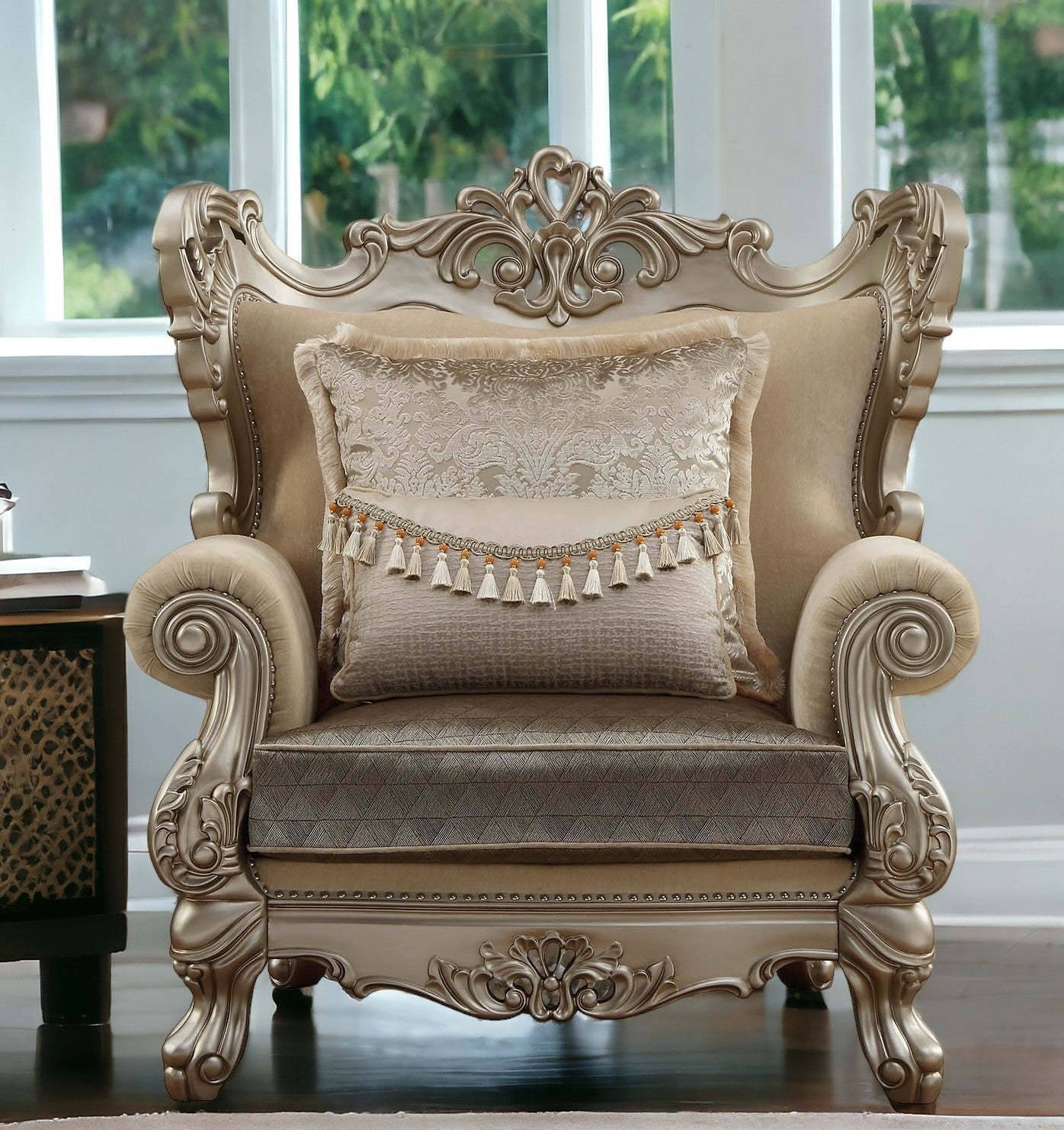 44" Champagne Fabric Trellis Club Chair