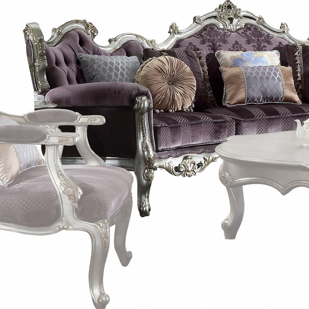 52" Platinum Velvet Striped Sofa With Champagne Legs