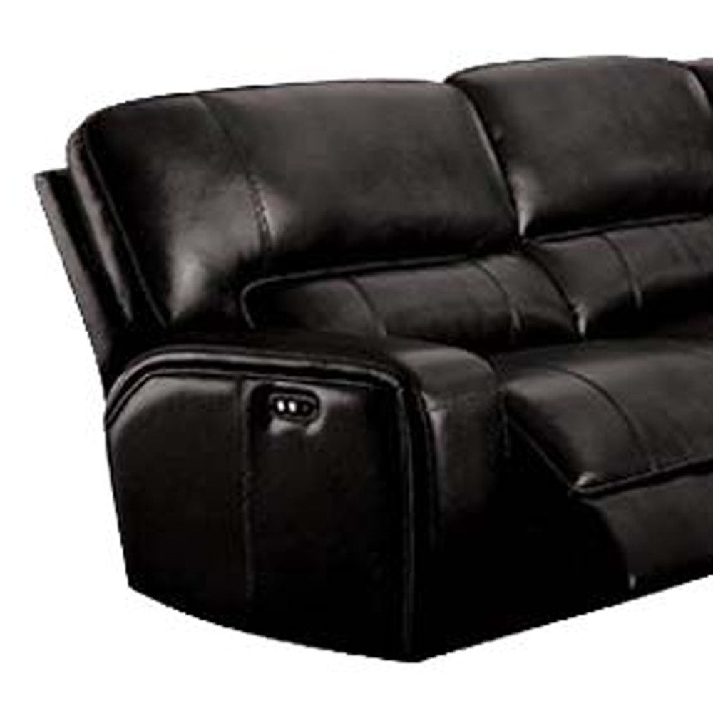 Black Faux Leather Power Reclining L Shaped Six Piece Corner Sectional With Console