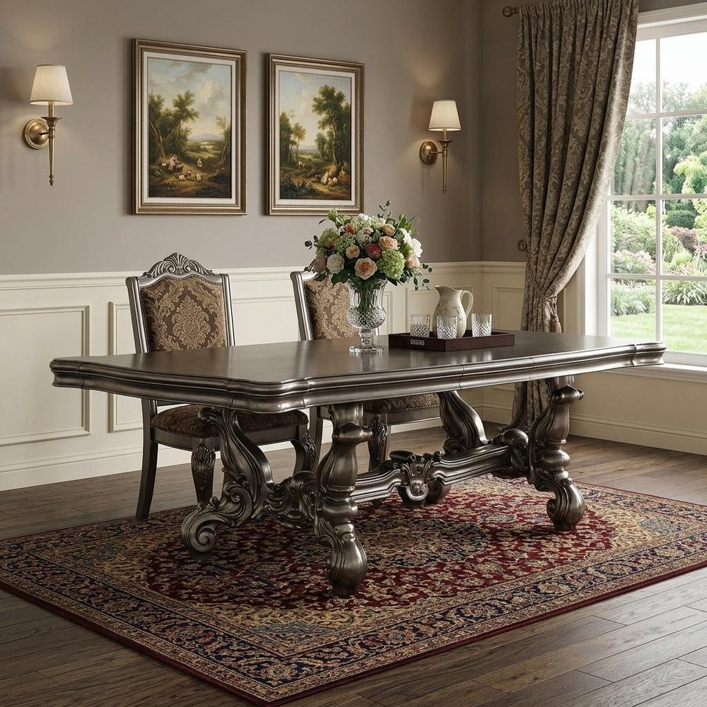 46" Green Solid Wood Trestle Base Dining Table