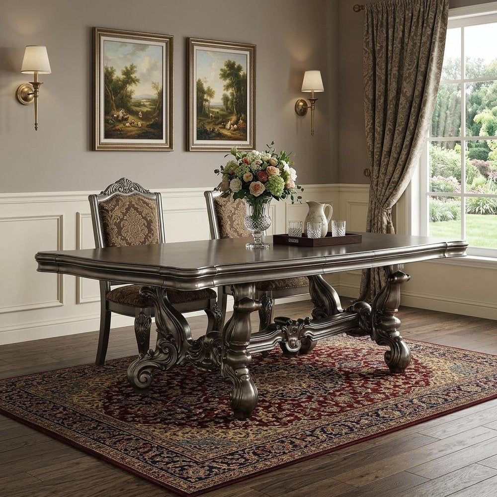 46" Green Solid Wood Trestle Base Dining Table