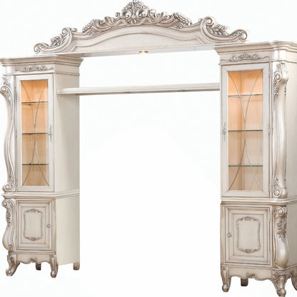 101" Antiqued White and Clear Distressed Solid Wood and Wood Textured Door Entertainment Center With Four Doors