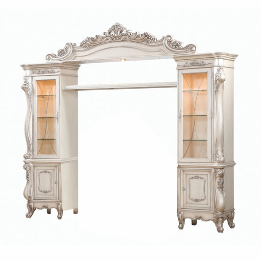 101" Antiqued White and Clear Distressed Solid Wood and Wood Textured Door Entertainment Center With Four Doors