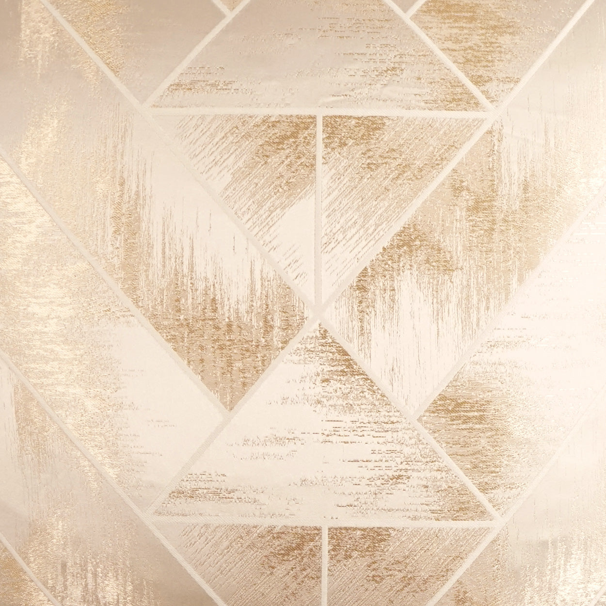 Beige & gold brushed fabric with a geometric triangle tessellation pattern.