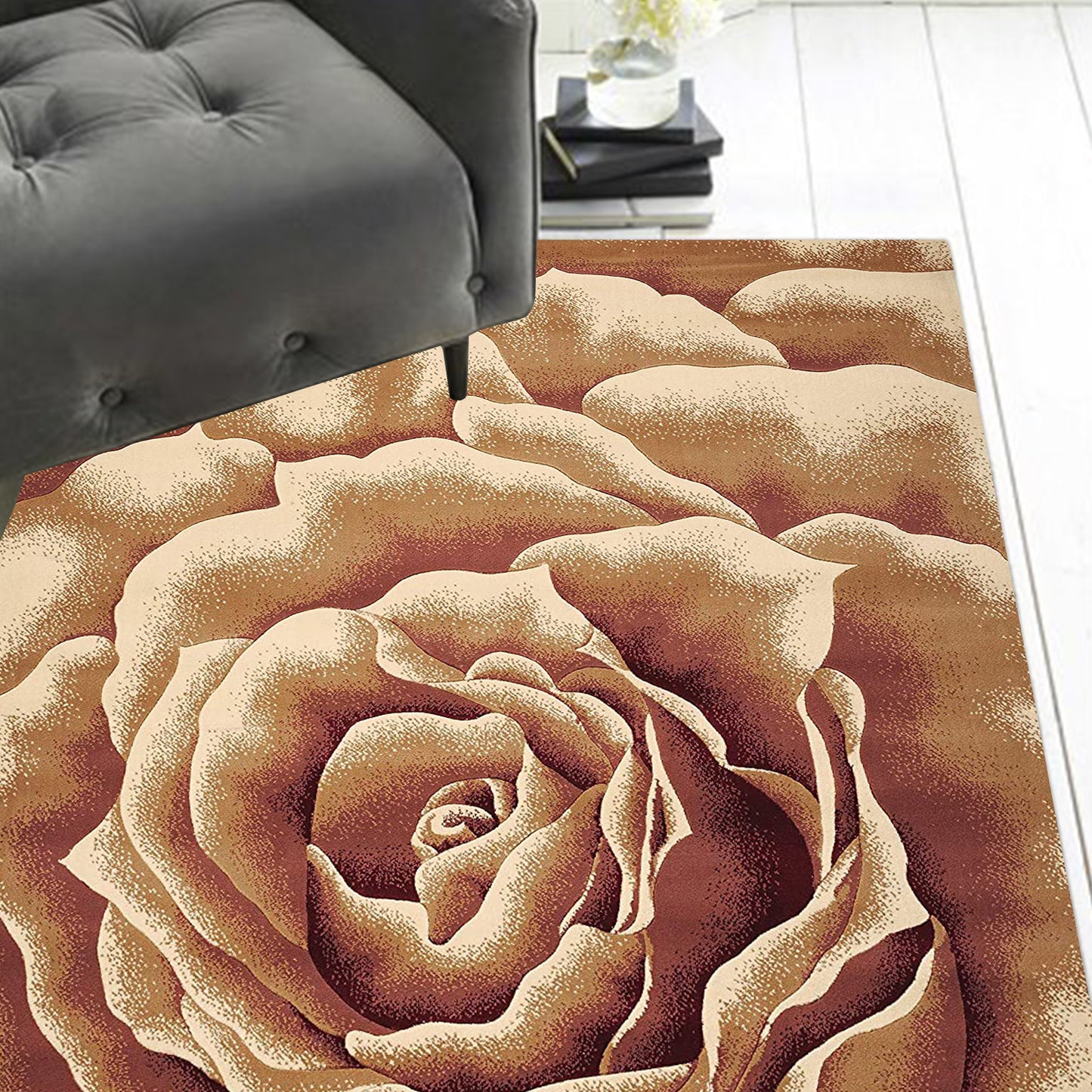 5' X 8' Ivory Floral Indoor Area Rug