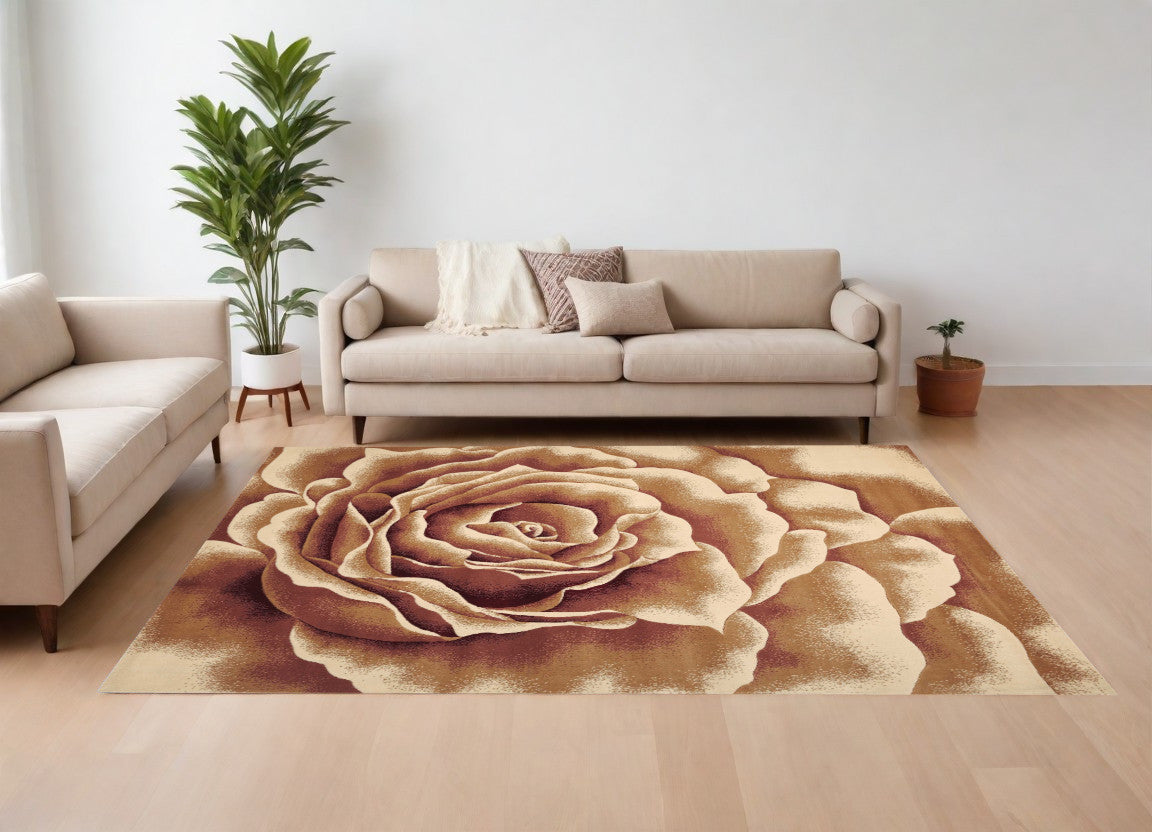 3' X 5' Ivory Machine Woven Hand Carved Oversized Floral Indoor Area Rug