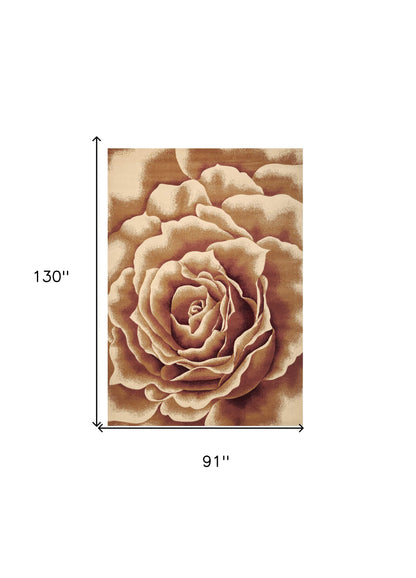 3' X 5' Ivory Machine Woven Hand Carved Oversized Floral Indoor Area Rug