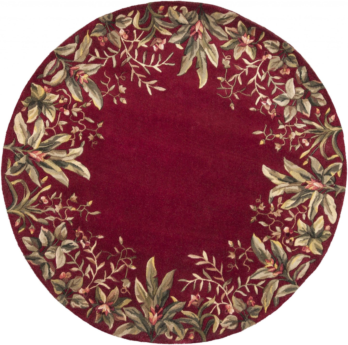 5' X 8' Ruby Red Wool Floral Hand Tufted Area Rug