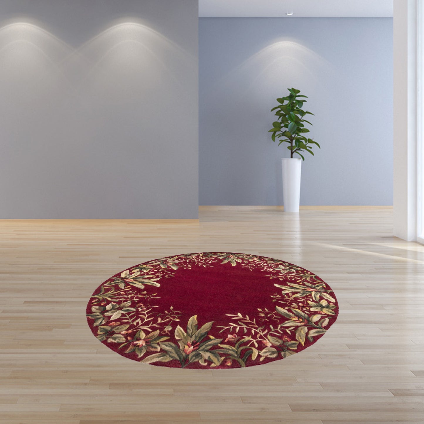 5' X 8' Ruby Red Wool Floral Hand Tufted Area Rug