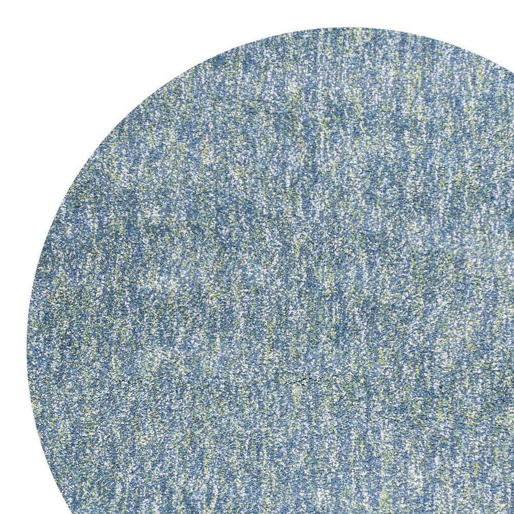8' Blue And White Abstract Hand Woven Round Rug