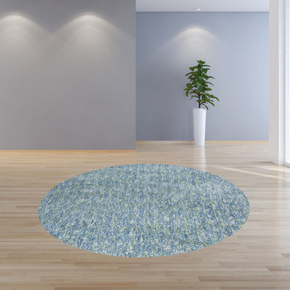 8' Blue And White Abstract Hand Woven Round Rug