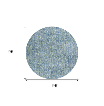 8' Blue And White Abstract Hand Woven Round Rug