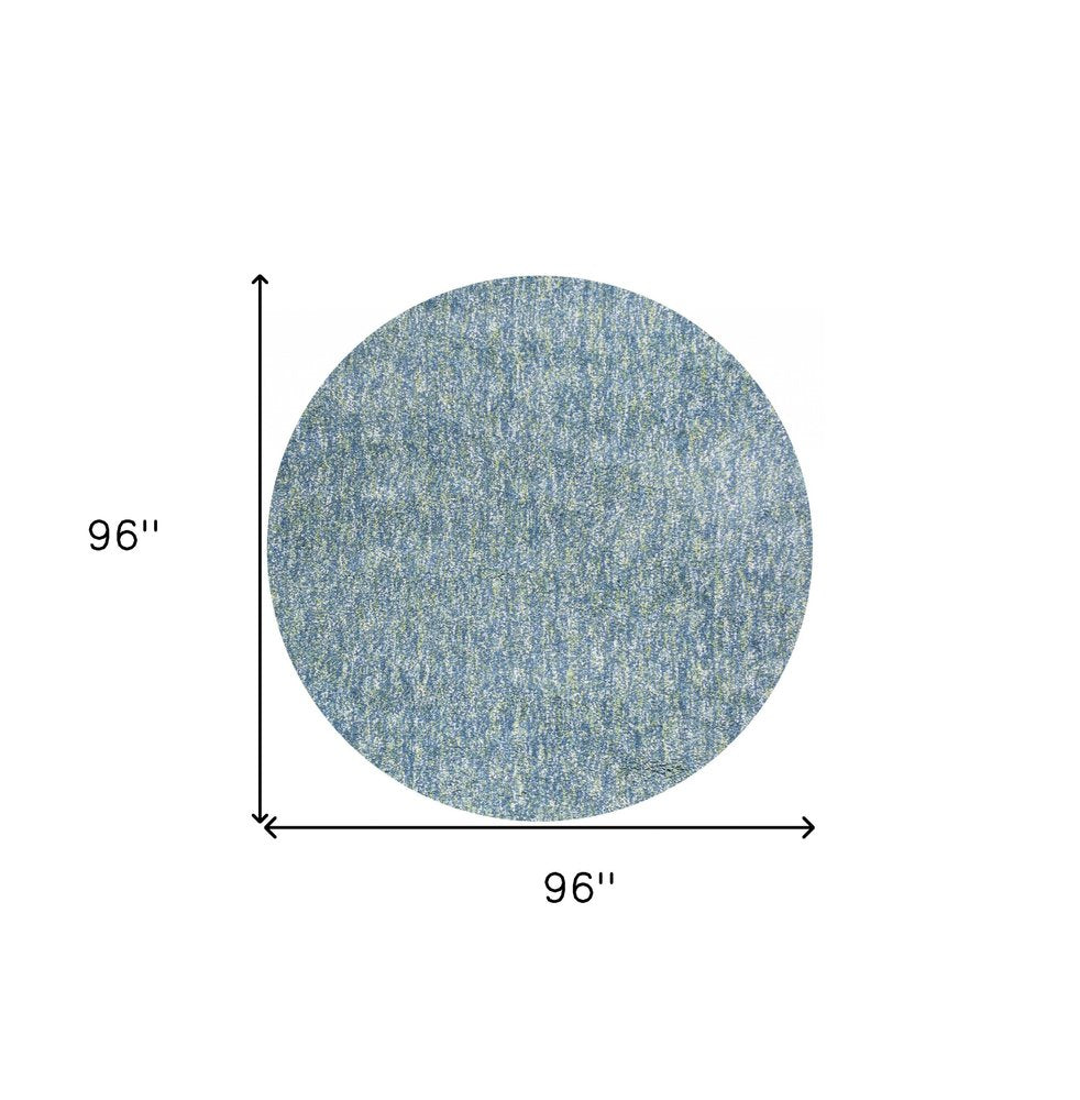 8' Blue And White Abstract Hand Woven Round Rug