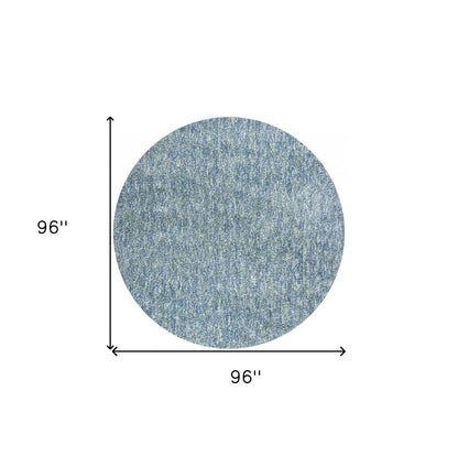 8' Blue And White Abstract Hand Woven Round Rug