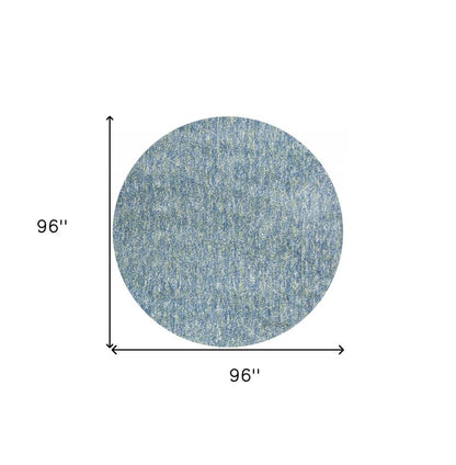 8' Blue And White Abstract Hand Woven Round Rug