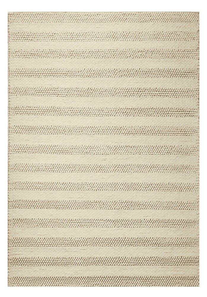 5' X 7' Ivory And White New Zealand Lambs Wool Striped Hand Woven Area Rug