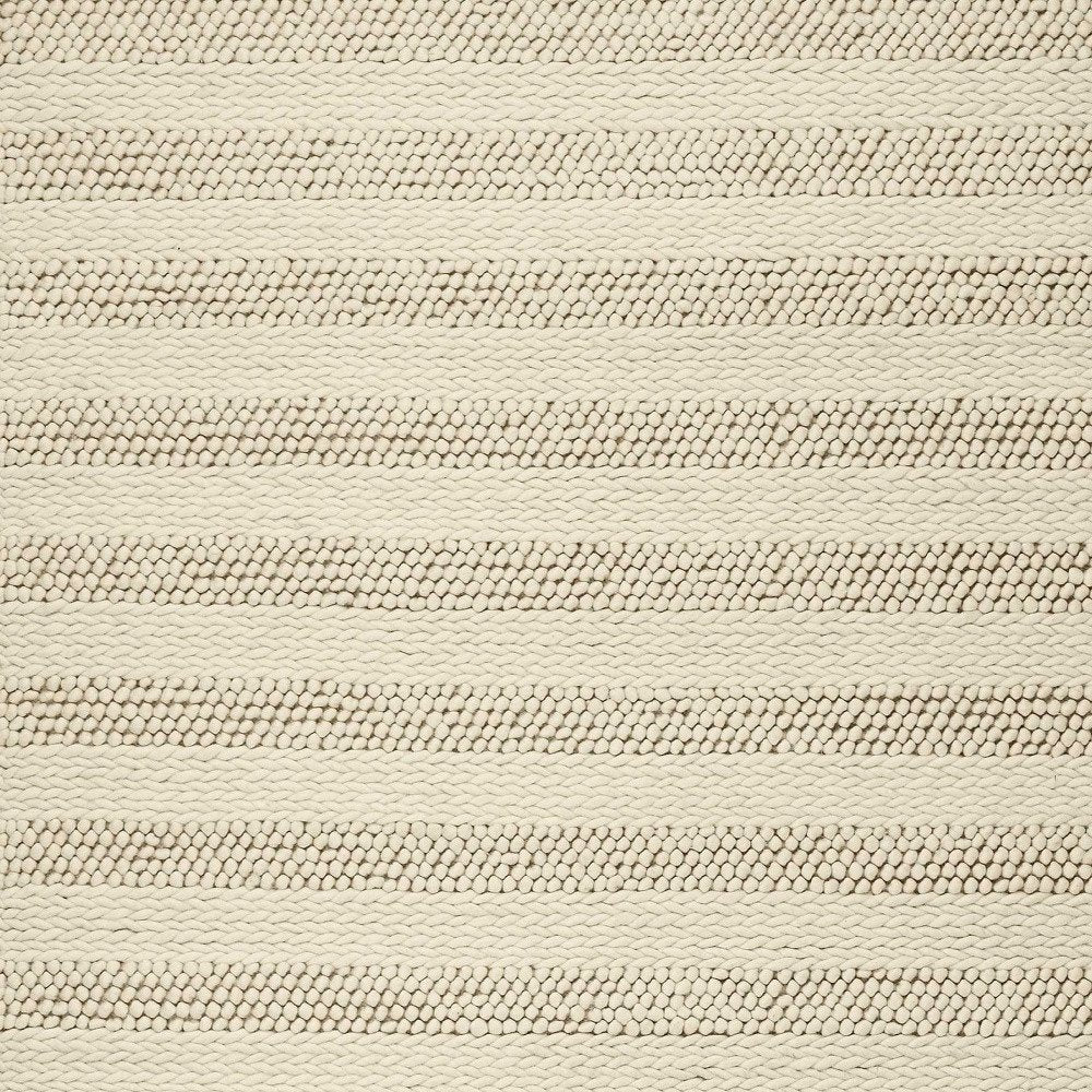 5' X 7' Ivory And White New Zealand Lambs Wool Striped Hand Woven Area Rug