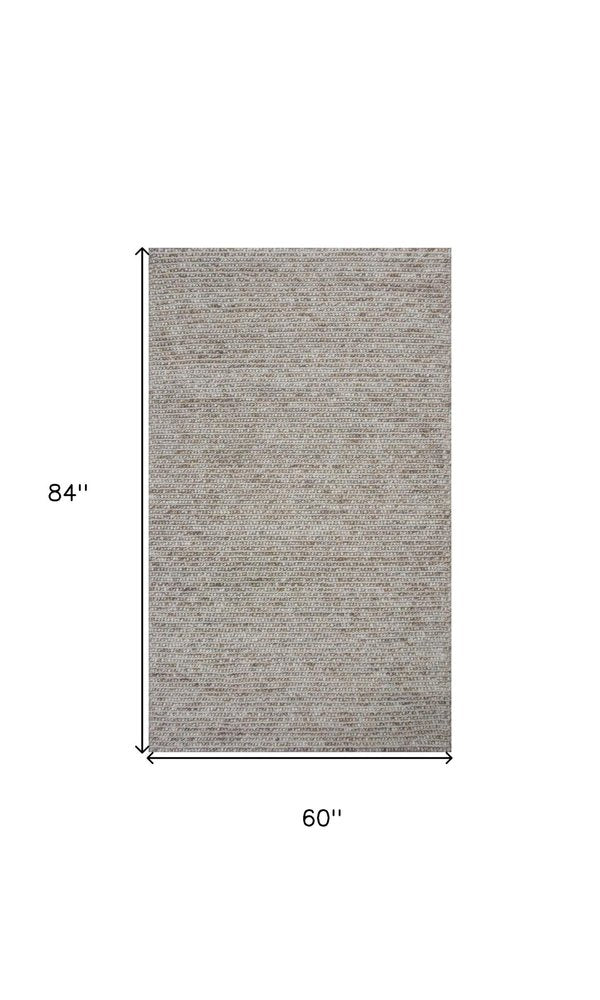 5' X 7' Natural Wool Hand Woven Area Rug
