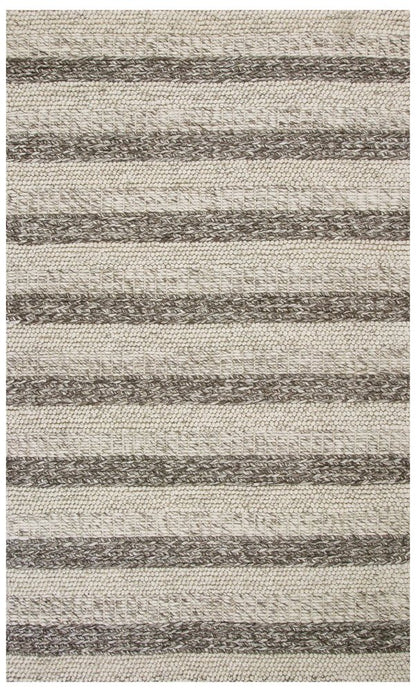 5' X 7' Brown Gray And Ivory New Zealand Lambs Wool Striped Hand Woven Area Rug