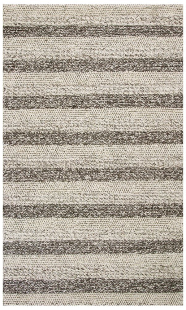 5' X 7' Brown Gray And Ivory New Zealand Lambs Wool Striped Hand Woven Area Rug