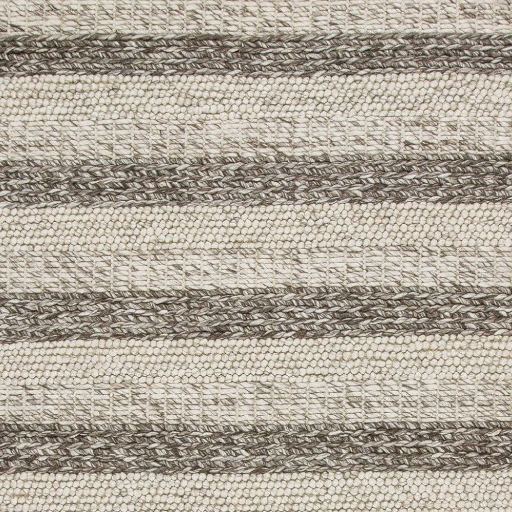 5' X 7' Brown Gray And Ivory New Zealand Lambs Wool Striped Hand Woven Area Rug