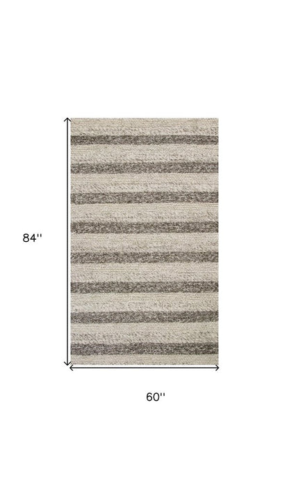 3' X 5' Brown Gray And Ivory New Zealand Lambs Wool Striped Hand Woven Area Rug