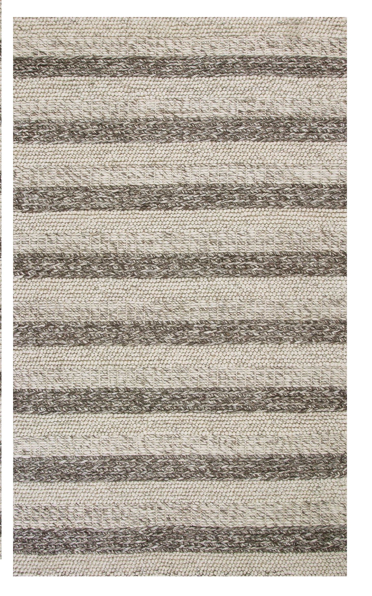 8' X 10' Grey White Hand Woven Knobby Stripes Indoor Area Rug