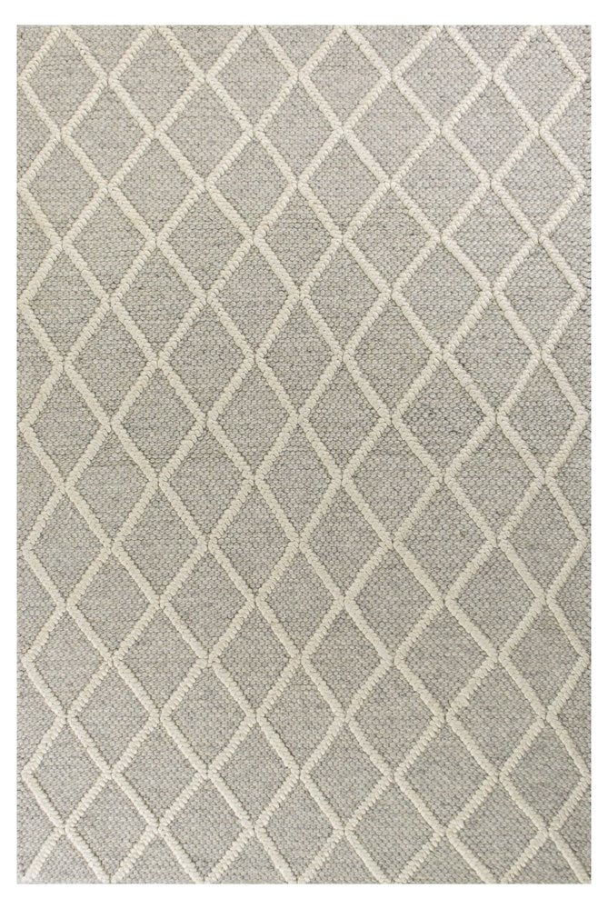 9' X 13' Gray And Ivory Wool Diamond Hand Woven Area Rug
